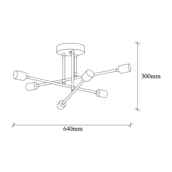 Plafonnier design doré, 6 lampes sur tiges MARATEA