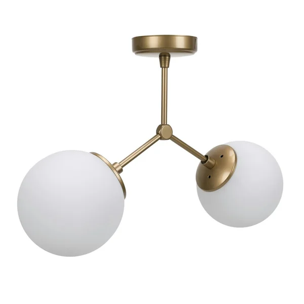 Plafonnier design métal doré 2 globes verre dépoli SIERRE