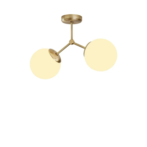 Plafonnier design métal doré 2 globes verre dépoli SIERRE