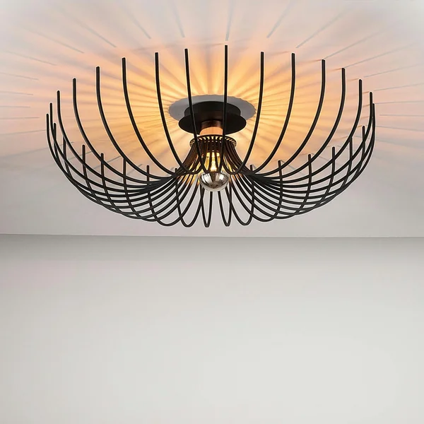 Plafonnier design métal noir filaire forme corolle ERZIN