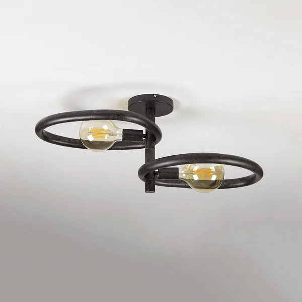 Plafonnier moderne 2 lampes en métal noir Pedge