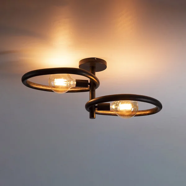 Plafonnier moderne 2 lampes en métal noir Pedge