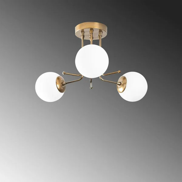 Plafonnier vintage métal doré 3 globes verre dépoli SIERRE