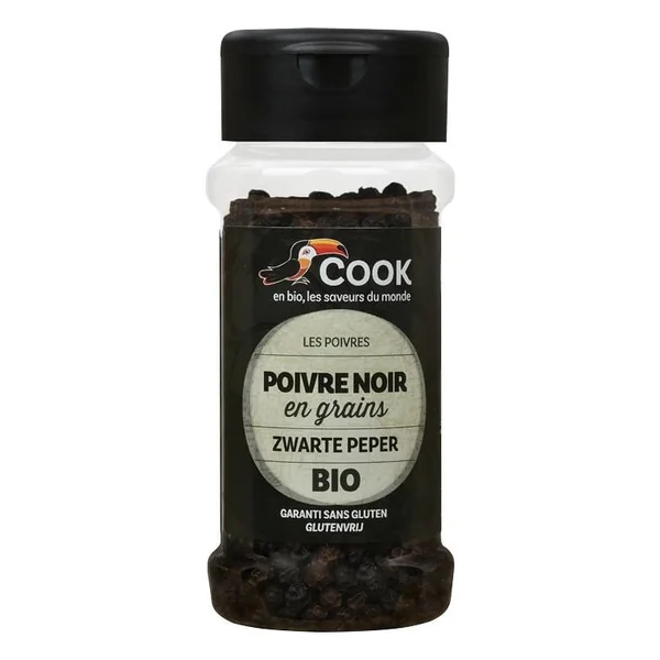 Poivre noir en grains bio dans un pot de 50 g