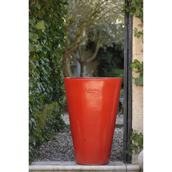 Pot Mazagran rouge tomate en terre cuite émaillée H 63 cm x Ø 55 cm