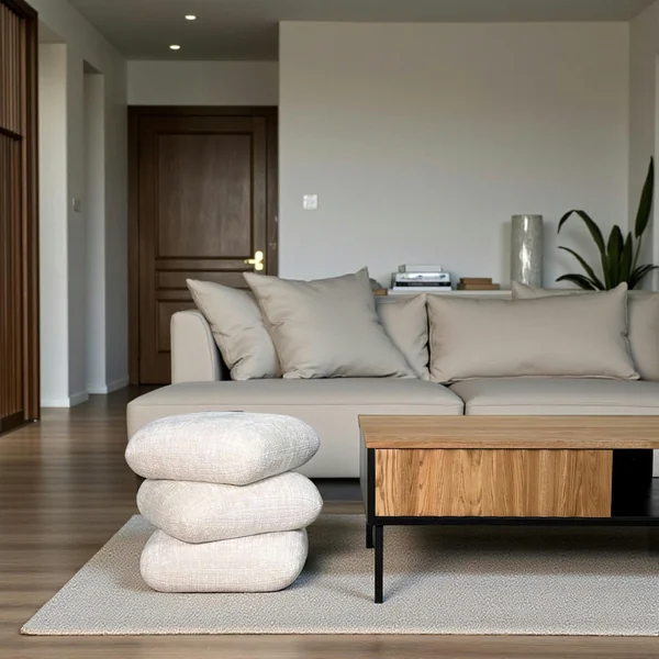 Pouf pivotant écru effet coussins empilés IENA
