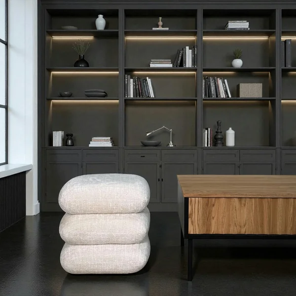 Pouf pivotant écru effet coussins empilés IENA