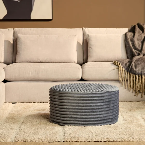 Pouf rond gris en velours côtelé Ø80 cm RIVOLI