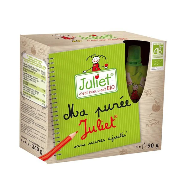 Purée de pomme Juliet gourde en étui 4x90g