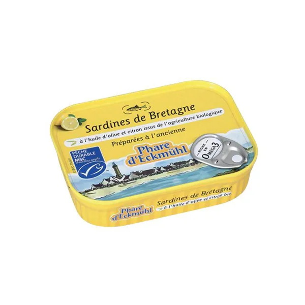 Sardines eckmuhl à l’huile d’olive et citron bio en boite de 135 g