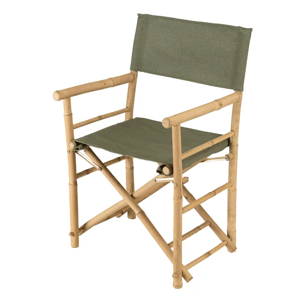 Set de 2 fauteuils pliants bambou, dossier/assise en tissu vert CALVIA