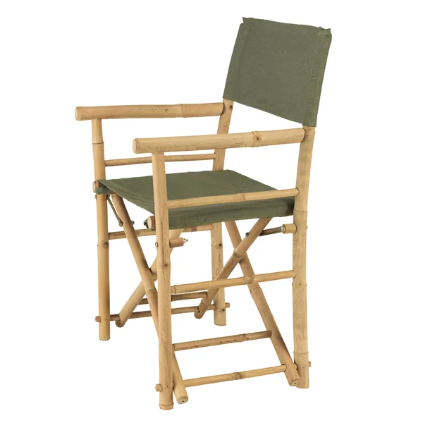 Set de 2 fauteuils pliants bambou, dossier/assise en tissu vert CALVIA