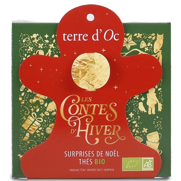 Surprises de Noël thés bio les contes d'hiver Terre d'Oc - x 6 sachets coffret format bonhomme de pain d'épices