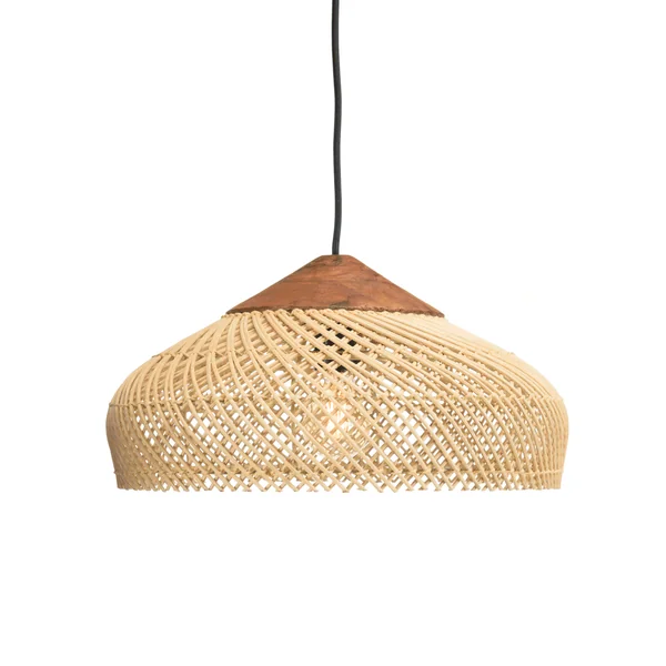 Suspension 40x40cm en rotin couleur naturelle et teck recyclé FOLELLI