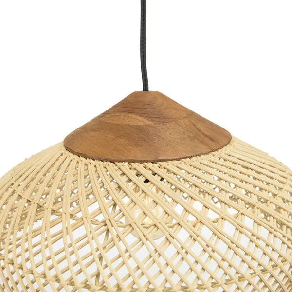 Suspension 40x40cm en rotin couleur naturelle et teck recyclé FOLELLI