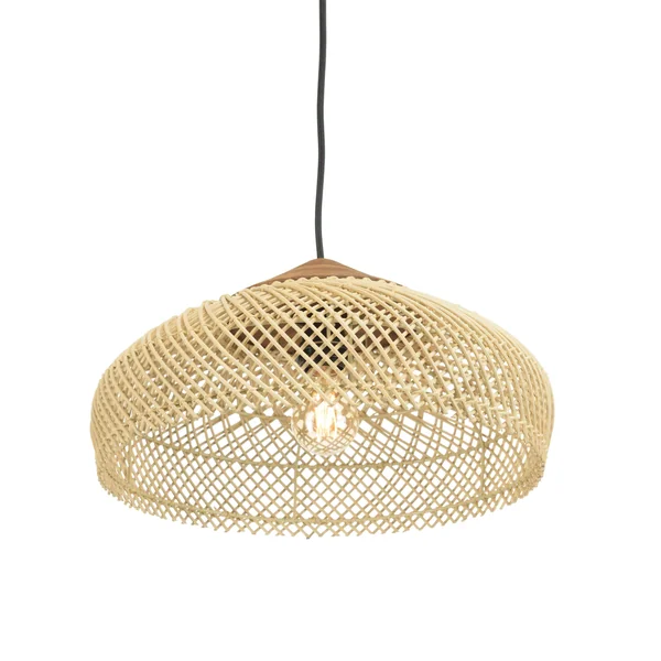 Suspension 40x40cm en rotin couleur naturelle et teck recyclé FOLELLI
