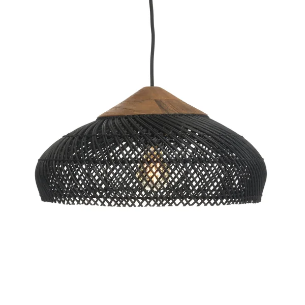 Suspension 40x40cm en rotin couleur noire et teck recyclé FOLELLI