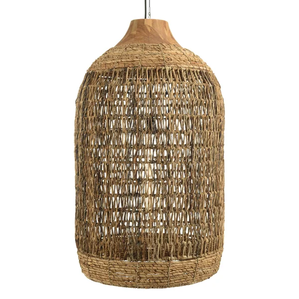 Suspension 50x50cm en abaca couleur naturelle et teck recyclé FOLELLI