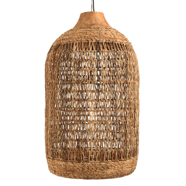 Suspension 50x50cm en abaca couleur naturelle et teck recyclé FOLELLI
