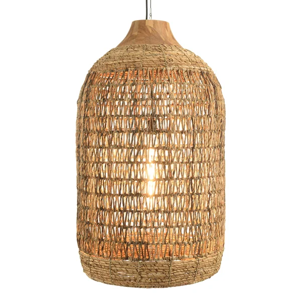 Suspension 50x50cm en abaca couleur naturelle et teck recyclé FOLELLI