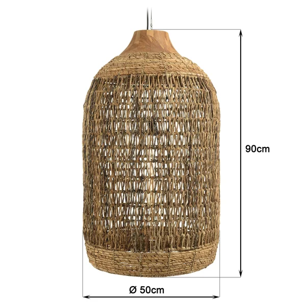 Suspension 50x50cm en abaca couleur naturelle et teck recyclé FOLELLI