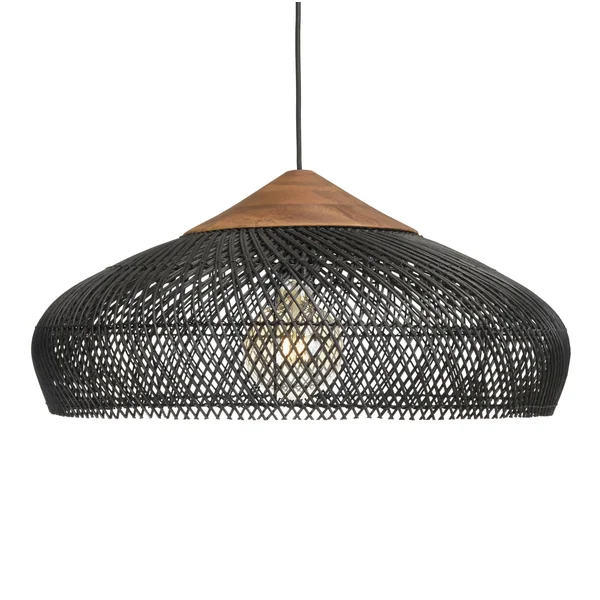 Suspension 65x65cm en rotin couleur noire et teck recyclé FOLELLI
