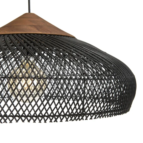 Suspension 65x65cm en rotin couleur noire et teck recyclé FOLELLI