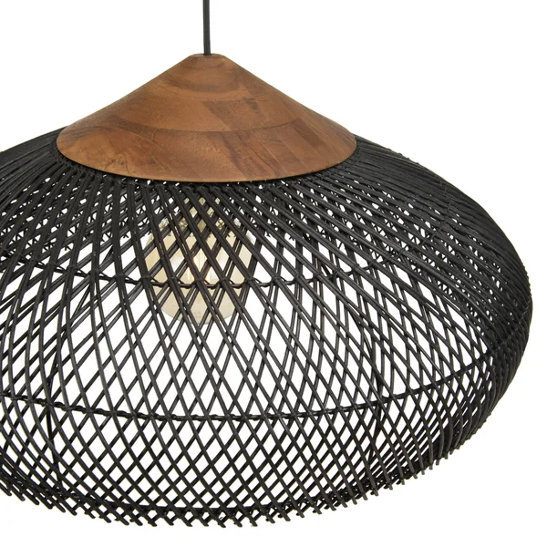 Suspension 65x65cm en rotin couleur noire et teck recyclé FOLELLI