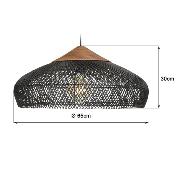Suspension 65x65cm en rotin couleur noire et teck recyclé FOLELLI