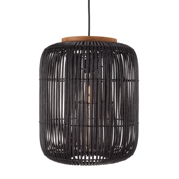 Suspension allongée 35x35cm en rotin couleur noire et teck FOLELLI