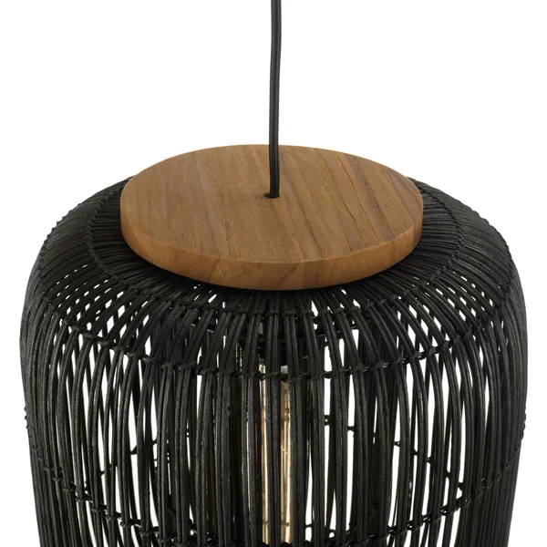 Suspension allongée 35x35cm en rotin couleur noire et teck FOLELLI