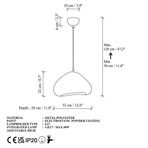 Suspension blanche design organique 1 abat-jour 32 cm NOXIS