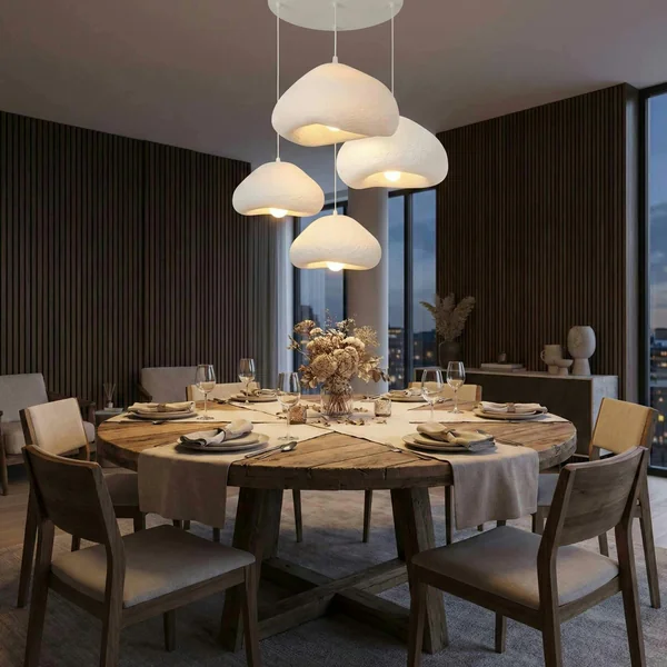 Suspension blanche design organique 4 abat-jour 90 cm NOXIS