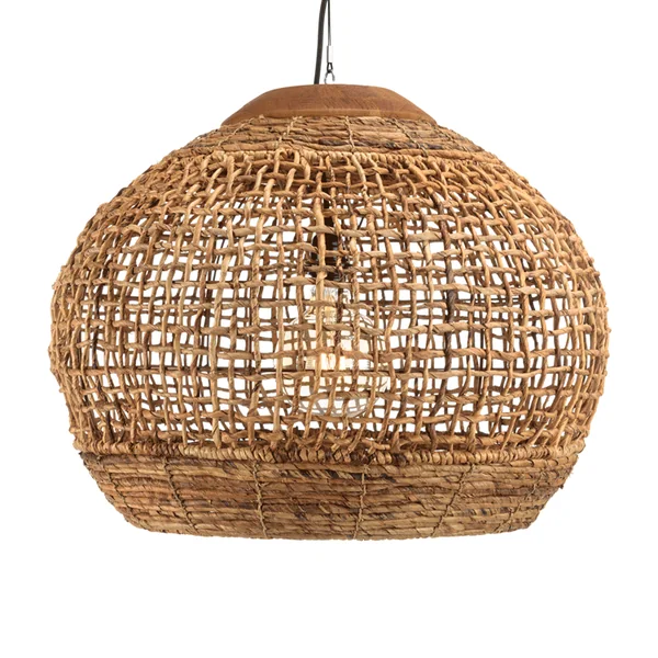 Suspension boule 60x60cm en abaca couleur naturelle et teck FOLELLI