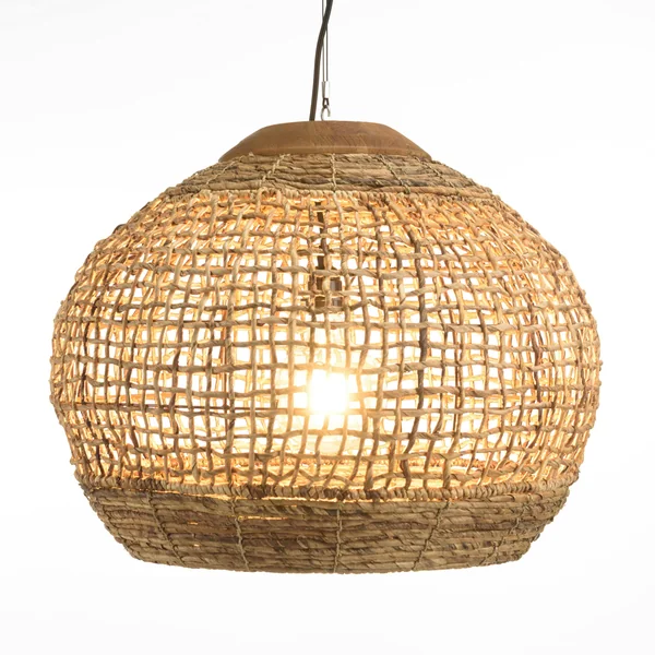 Suspension boule 60x60cm en abaca couleur naturelle et teck FOLELLI