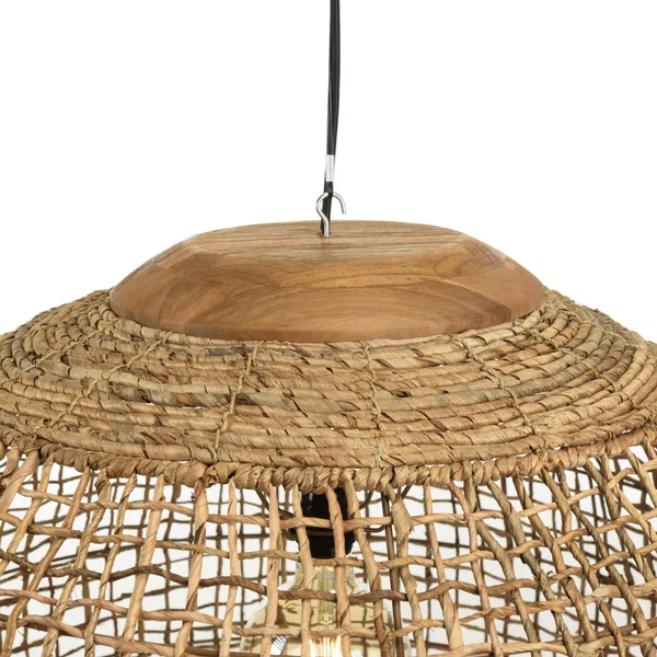 Suspension boule 83x83cm en abaca couleur naturelle et teck FOLELLI