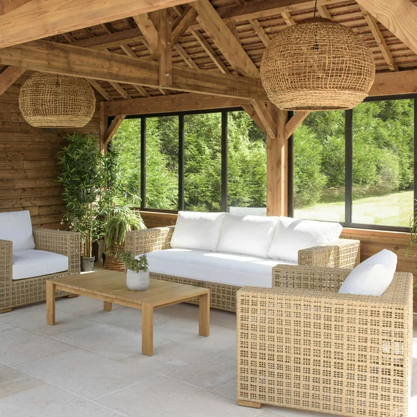 Suspension boule 83x83cm en abaca couleur naturelle et teck FOLELLI