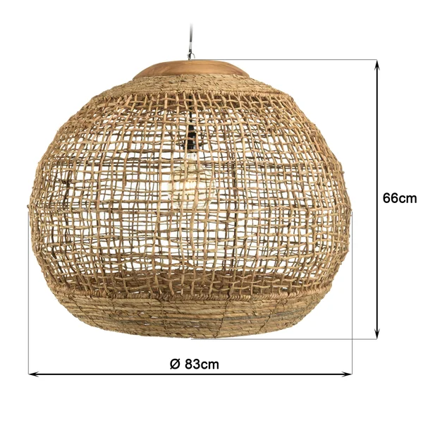 Suspension boule 83x83cm en abaca couleur naturelle et teck FOLELLI
