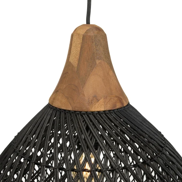 Suspension cloche 40x40cm en rotin couleur noire et teck FOLELLI