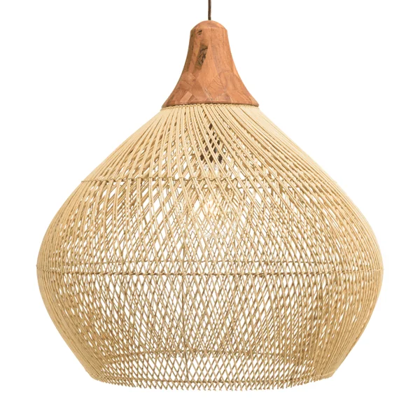 Suspension cloche 68x68cm rotin couleur naturelle et teck FOLELLI