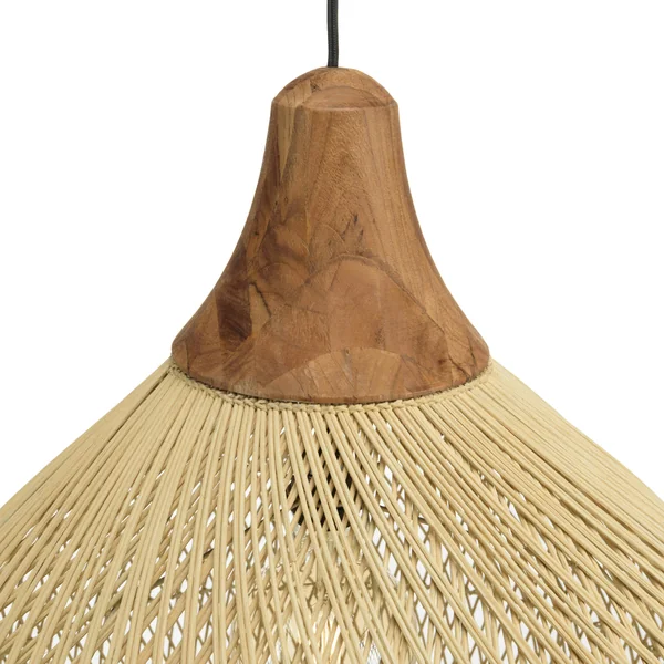 Suspension cloche 68x68cm rotin couleur naturelle et teck FOLELLI
