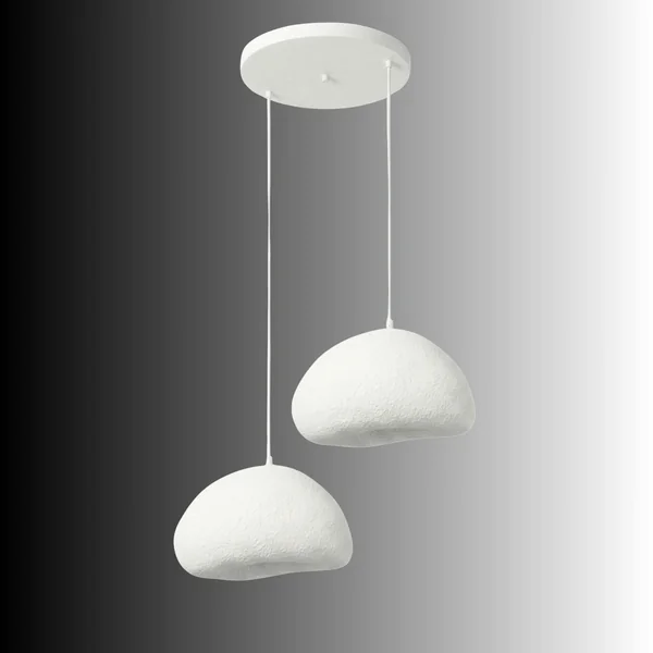 Suspension cuisine blanche design organique 2 abat-jour 74 cm NOXIS