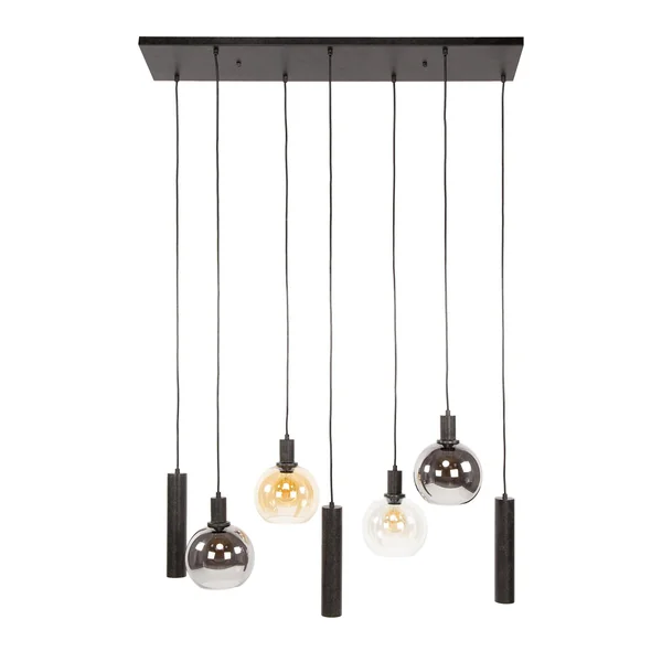 Suspension cuisine vintage - 4 globes verre, 3 cylindres NOVA