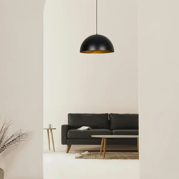 Suspension de table noire dôme intérieur doré Ø50 cm SILE
