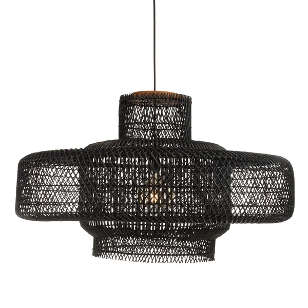 Suspension double 90x90cm en rotin couleur noire et teck FOLELLI