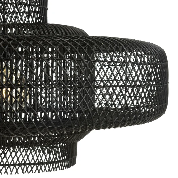 Suspension double 90x90cm en rotin couleur noire et teck FOLELLI