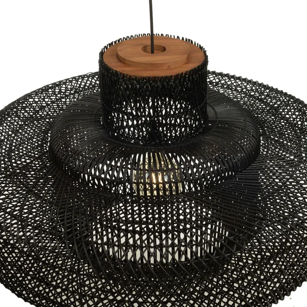 Suspension double 90x90cm en rotin couleur noire et teck FOLELLI