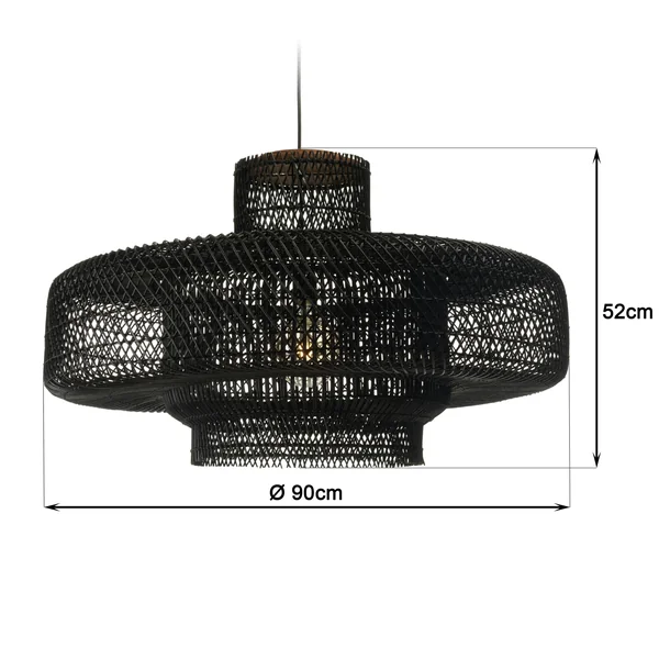 Suspension double 90x90cm en rotin couleur noire et teck FOLELLI