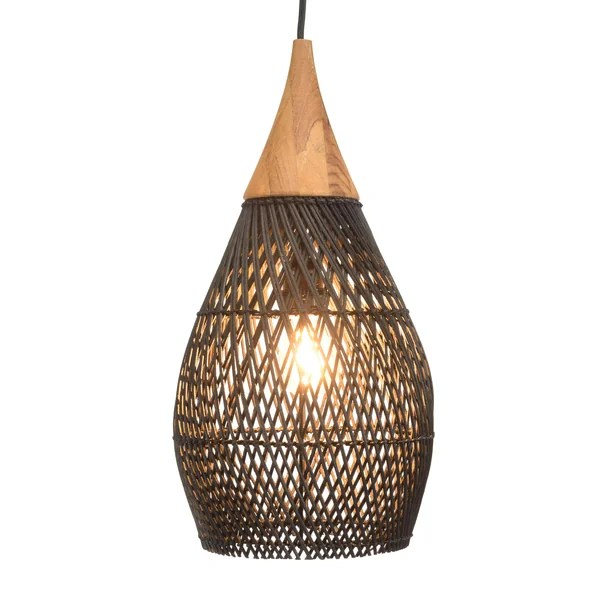 Suspension goutte 25x25cm en rotin couleur noire et teck FOLELLI