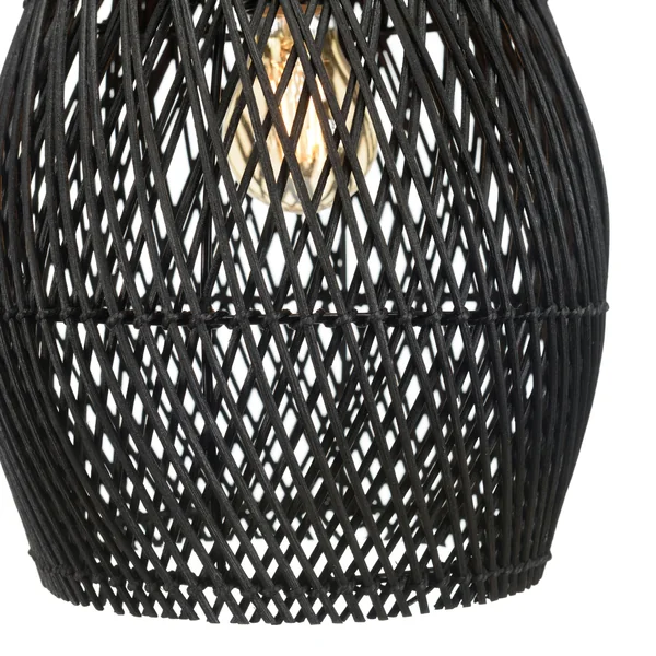 Suspension goutte 25x25cm en rotin couleur noire et teck FOLELLI